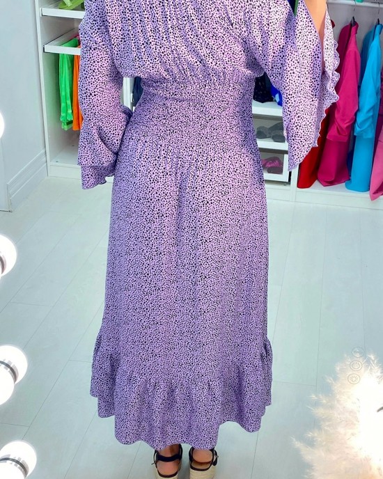 V-neck Bell Sleeve Printed Dress