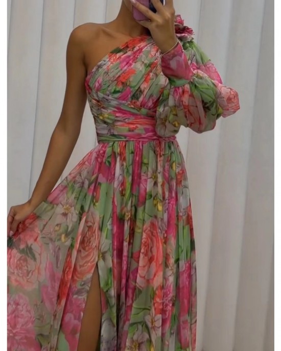 floral one shoulder sexy long-sleeved dress floral one shoulder sexy long-sleeved dress