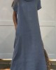 Round Neck Short Sleeve Cotton and Linen Casual Dress