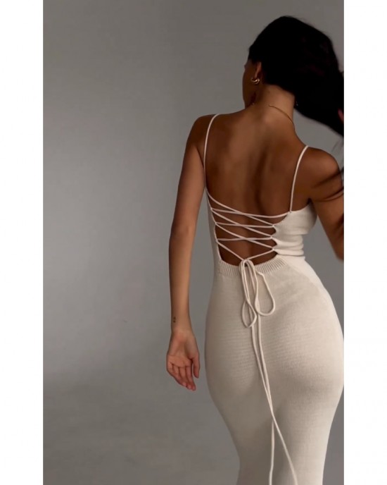 Sexy floor-length dress with solid knit suspenders and lace-ups