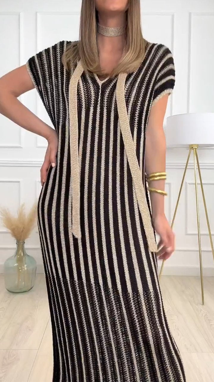 Knitted Hollow V-neck Dress