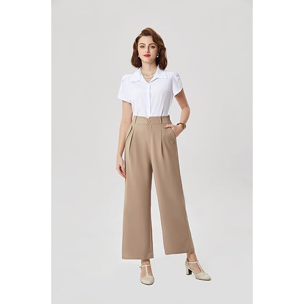 Belle Poque High Waisted Wide Leg Pleated Dress Pants Vintage Loose Baggy Straight Business Work Palazzo Pants Trousers X-Large Olive Green