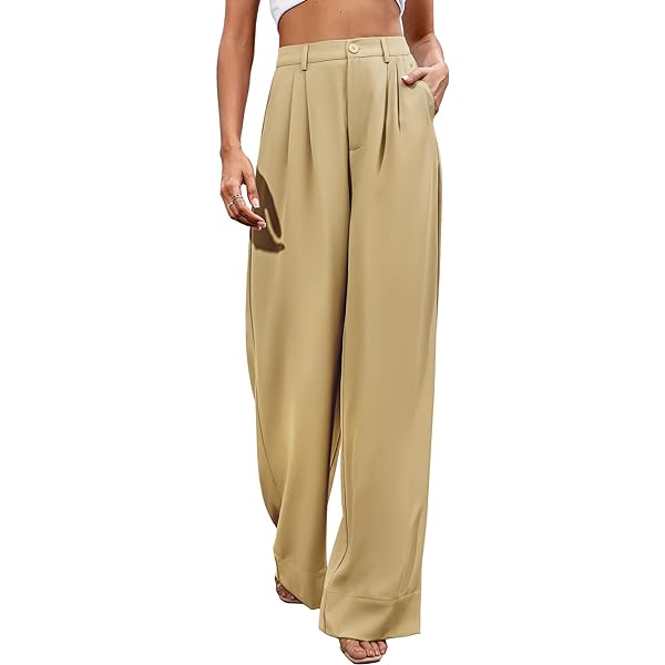 Women Casual Wide Leg Pants Button Down Straight Long Trousers Pants Elastic High Waist Dress Pants for Women Green 0