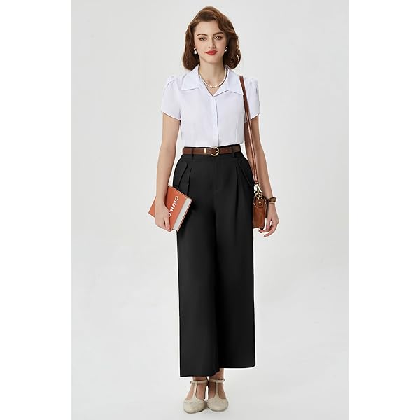Belle Poque High Waisted Wide Leg Pleated Dress Pants Vintage Loose Baggy Straight Business Work Palazzo Pants Trousers X-Large Olive Green