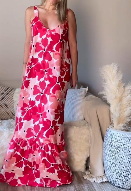 Casual V-neck Printed Sleeveless Dress