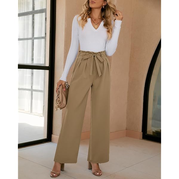 GRAPENT Dress Pants Women High Waisted Wide Leg Work Pants Dressy Casual Trendy Elastic Waist Pleated Belted Trousers Medium Cannoli Cream GRAPENT Dress Pants Women High Waisted Wide Leg Work Pants Dressy Casual Trendy Elastic Waist Pleated Belted Trousers Medium Cannoli Cream