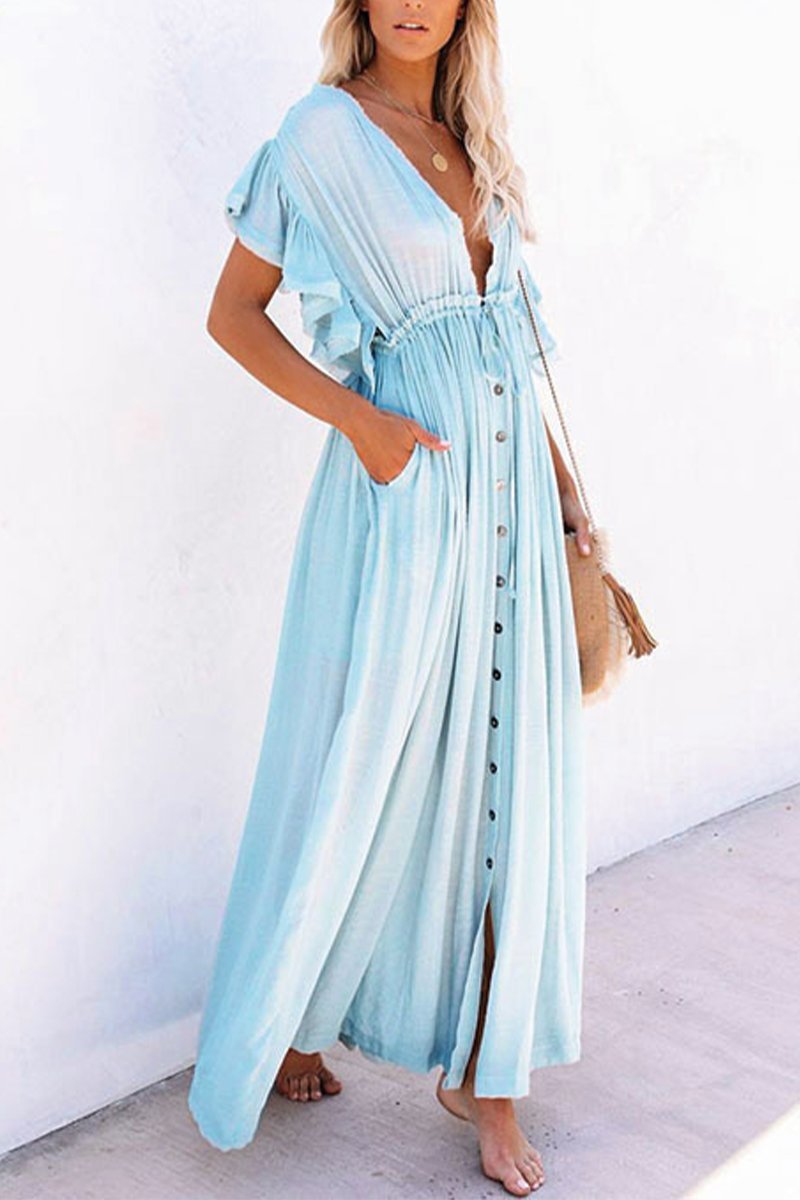Solid color single breasted dress