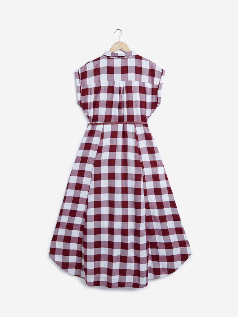 LOV Burgundy Violet High-Low Belted Shirtdress