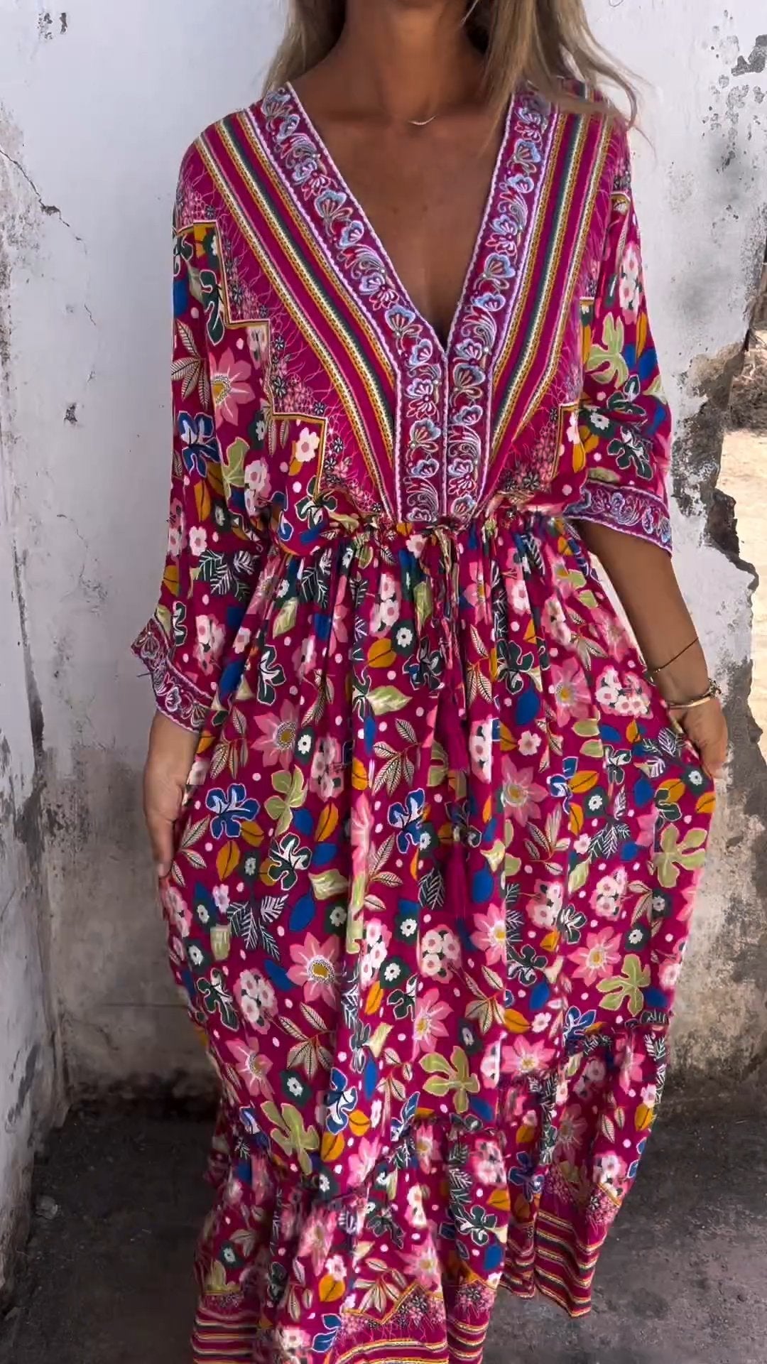 V-neck Floral Design Dress