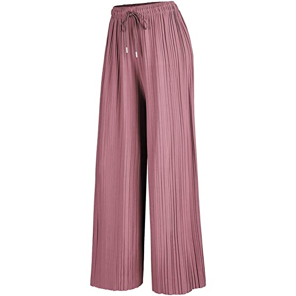 Lock and Love Womens Pleated Wide Leg Palazzo Maxi Pants with Drawstring or Elastic Band Elastic Band Small Wb1795_desert