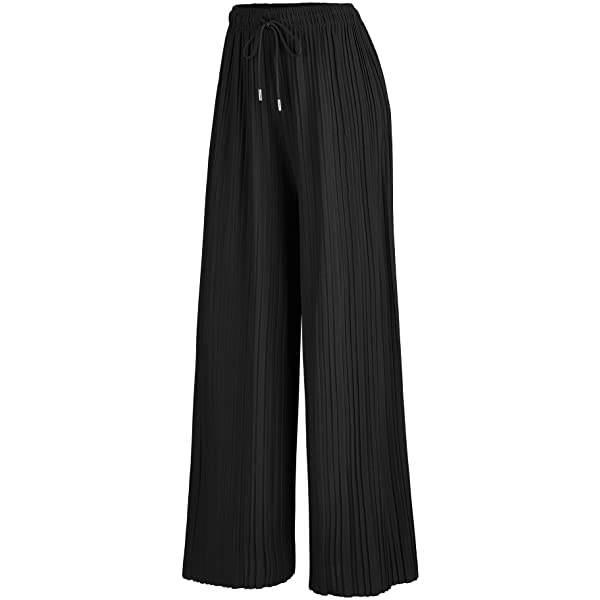 Lock and Love Womens Pleated Wide Leg Palazzo Maxi Pants with Drawstring or Elastic Band Elastic Band Small Wb1795_desert
