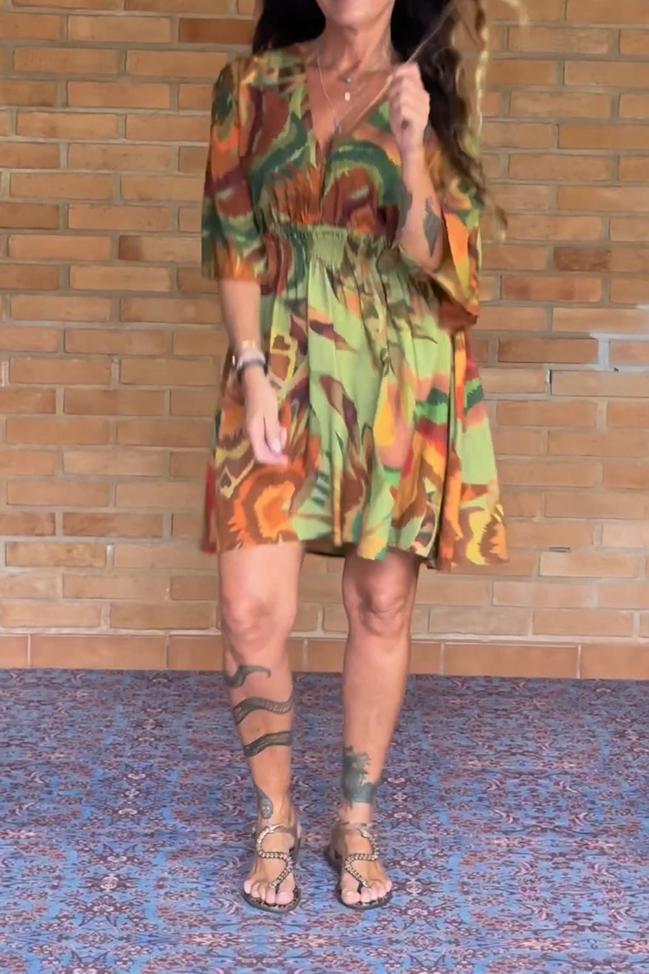 Women's fresh V-neck  skirt dress