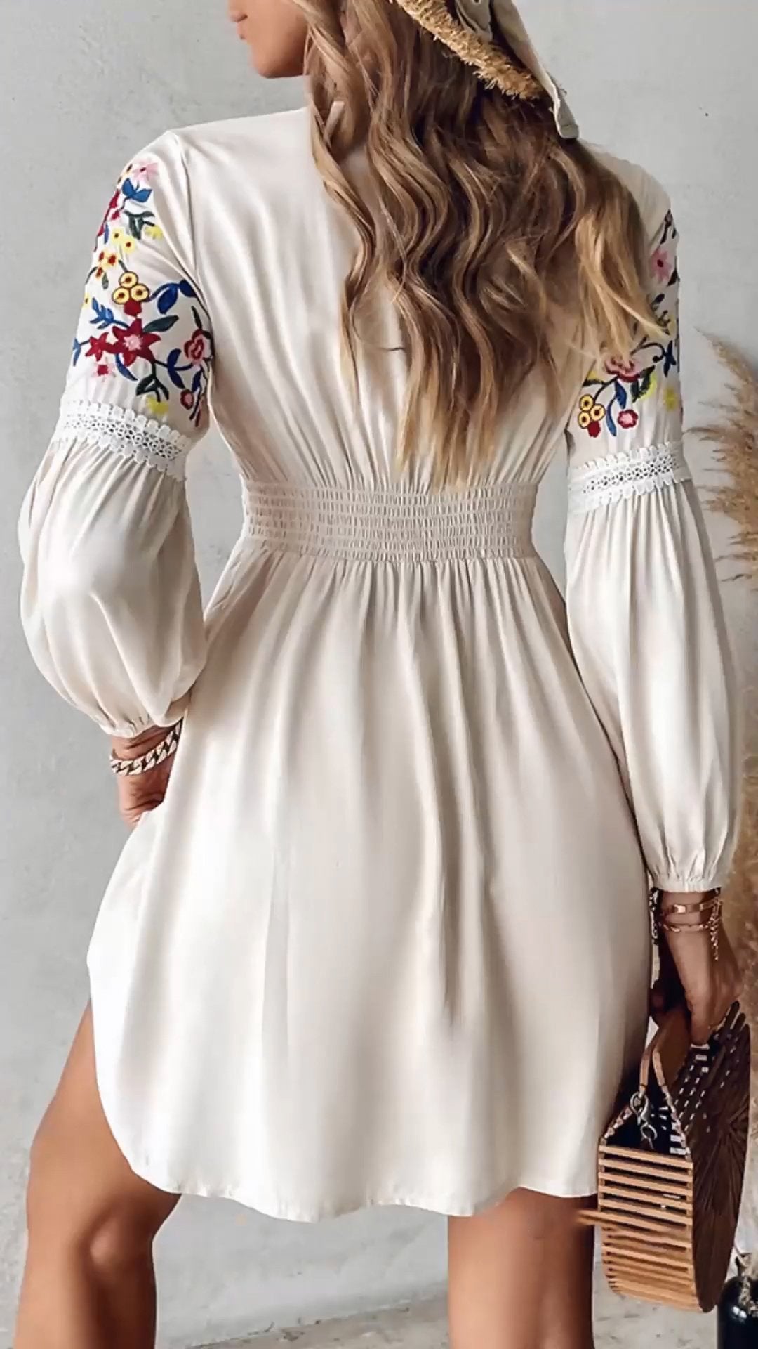 Casual V-neck Printed Patchwork Dress Casual V-neck Printed Patchwork Dress