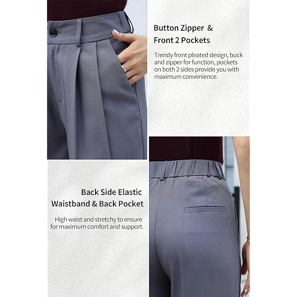 VOOVEEYA Casual Wide Leg Pants for Women - Elastic High Waisted Dress Pants for Business Work Comfy Slacks Trousers Suit Regular Medium Khaki