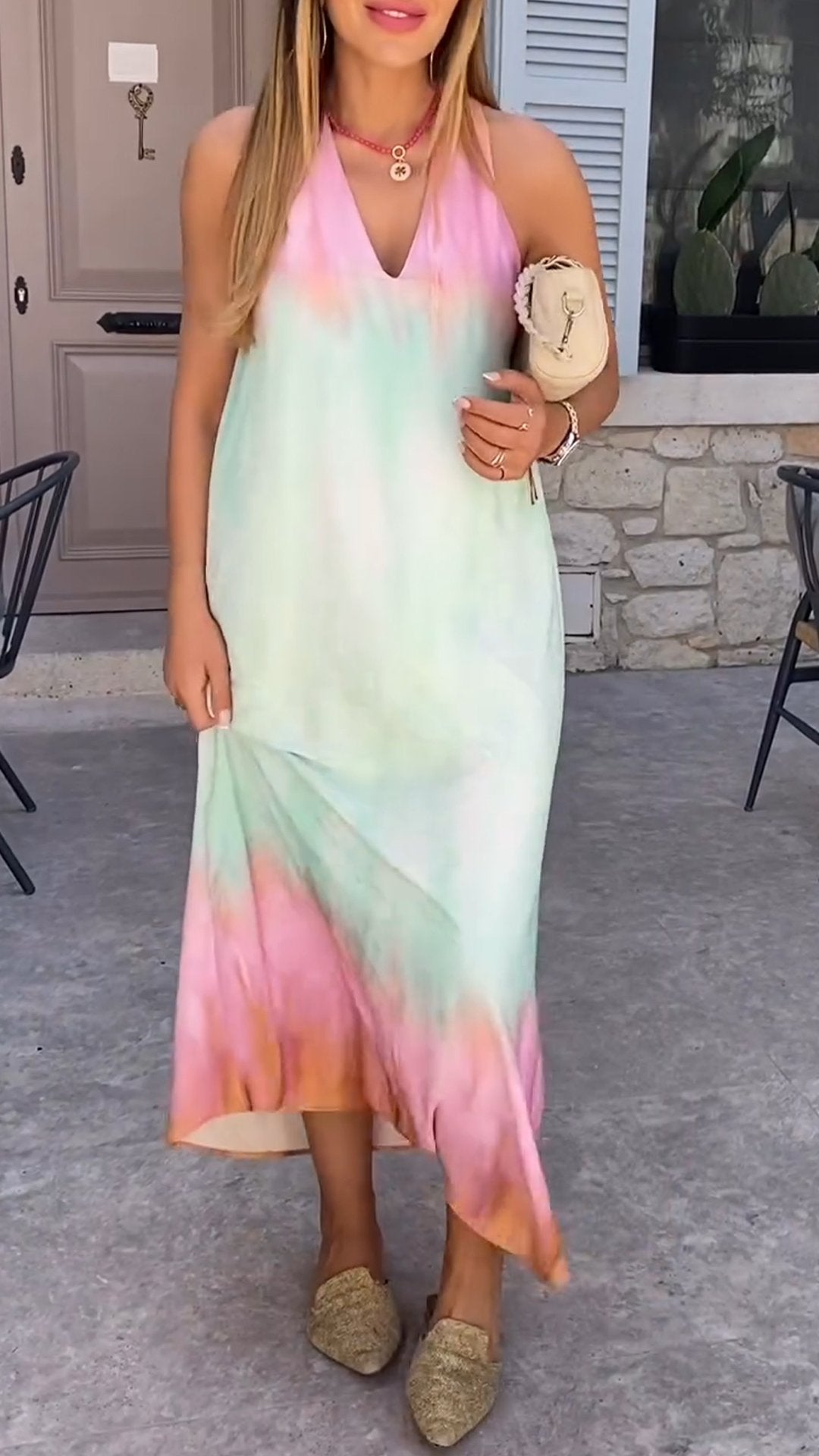 V-neck Casual Gradient Sleeveless Dress