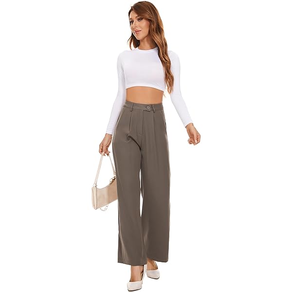 Fall Work Pants for Women Business Casual Office Dress Pants Trousers with Pockets Large White