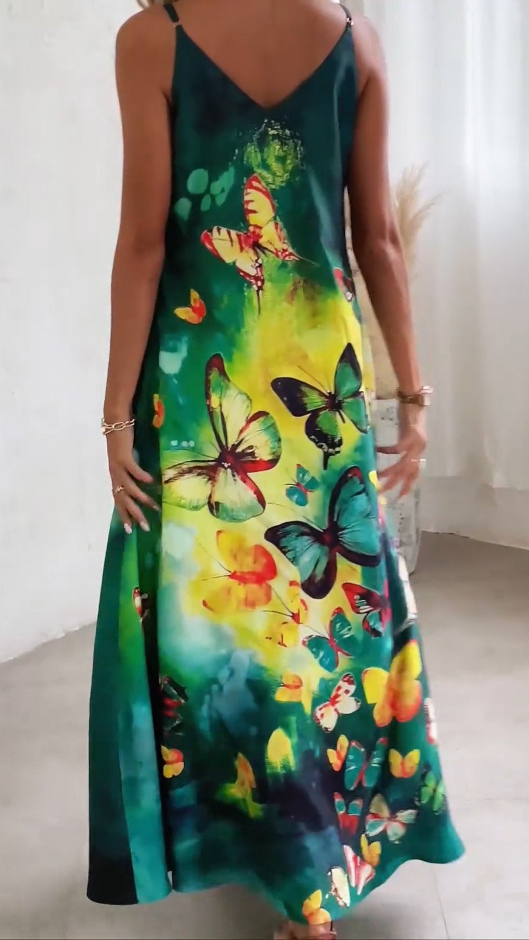 Casual V-neck Butterfly Print Suspender Dress