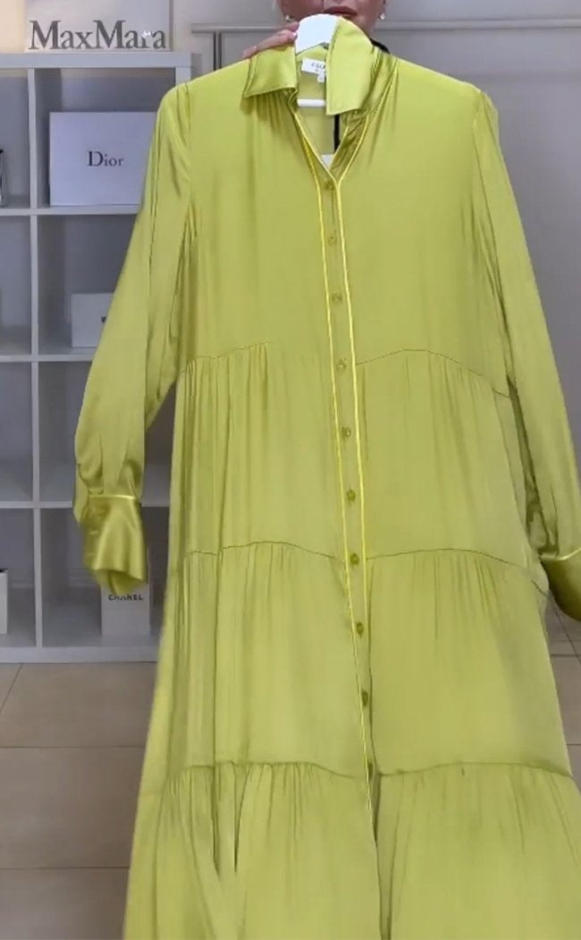 Satin Lapel Single-breasted Dress