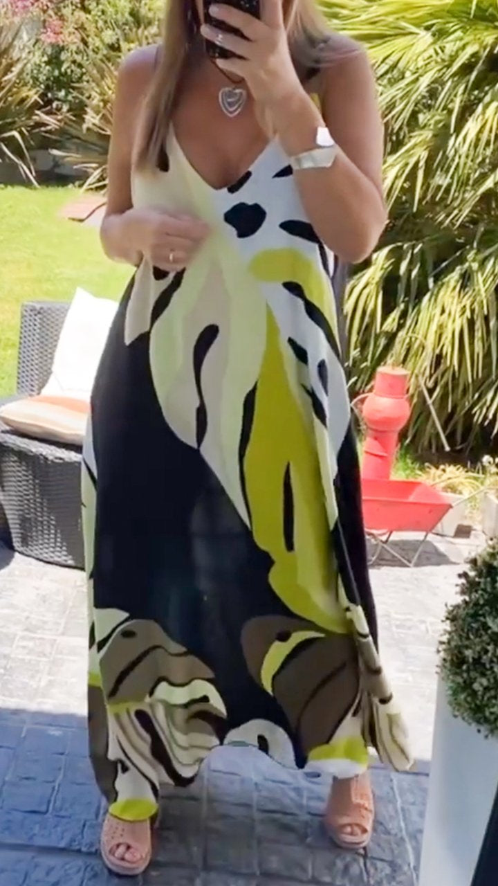 Casual V-neck Printed Long Dress