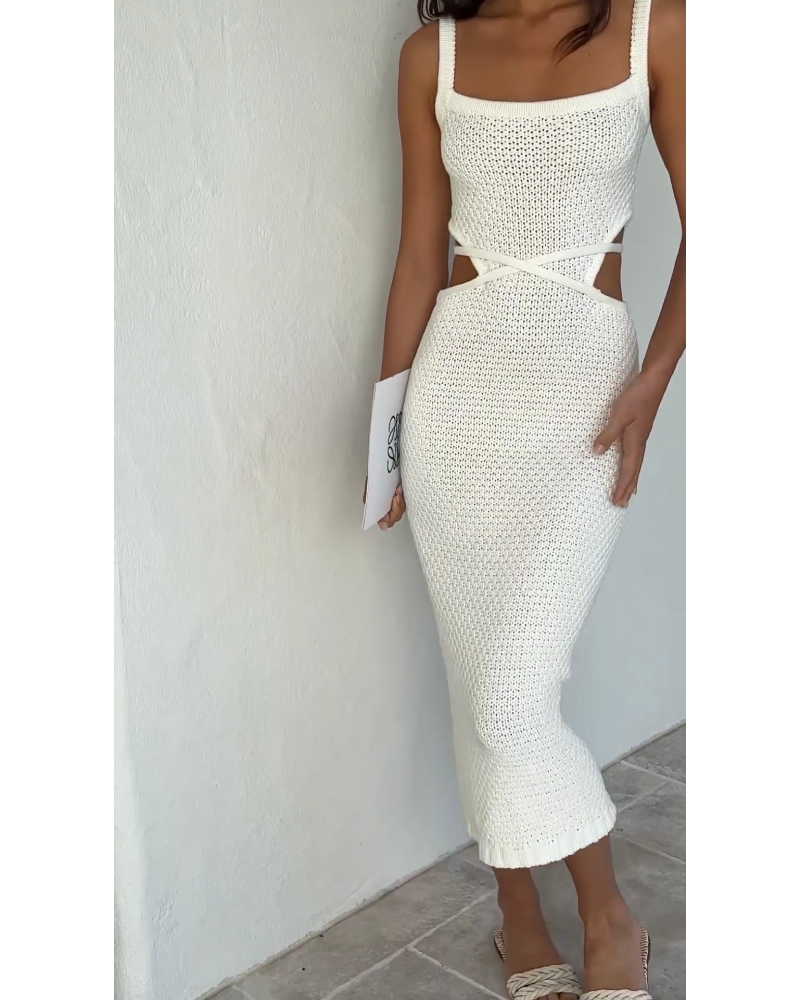 Knit halter dress with halter waist