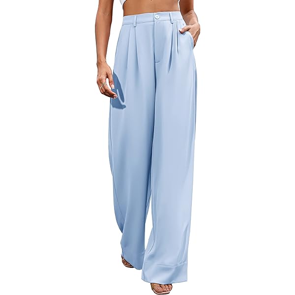 Women Casual Wide Leg Pants Button Down Straight Long Trousers Pants Elastic High Waist Dress Pants for Women Green 0