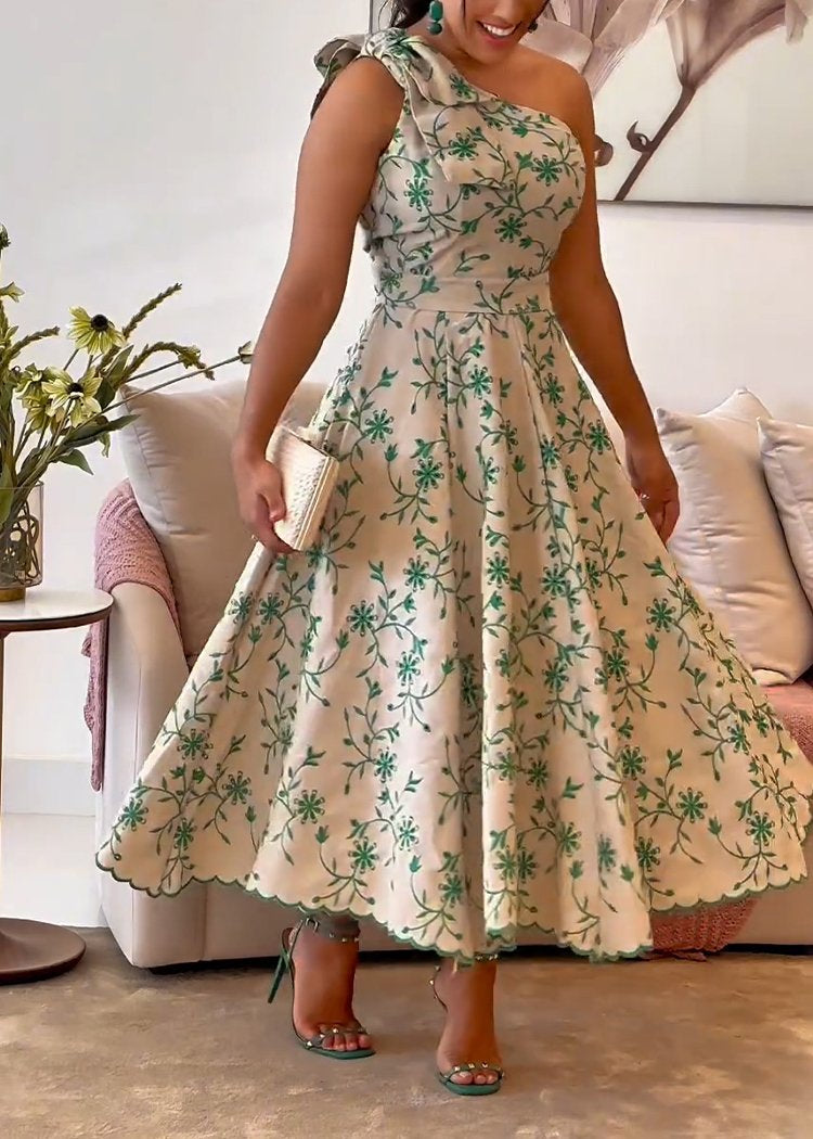 One Shoulder Printed Dress