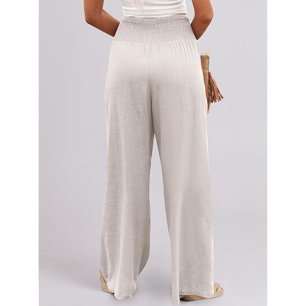 ANRABESS Women Linen Palazzo Pants Summer Boho Wide Leg High Waist Casual Lounge Pant Trousers with Pockets Large Grey