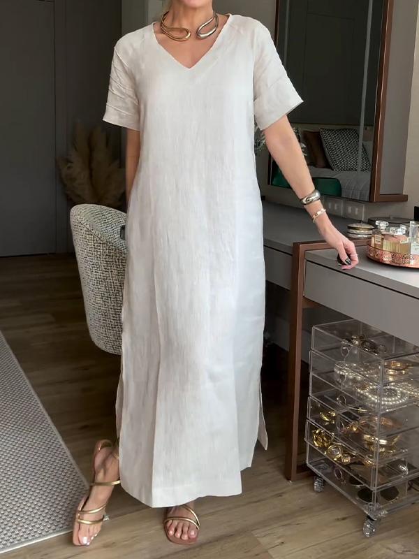Casual V-neck Solid Color Dress