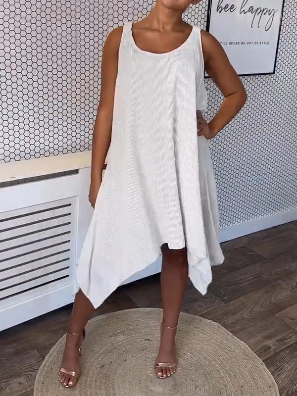 Casual Round Neck Solid Color Suspender Dress