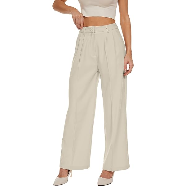 Women Linen Low Rise Wide Leg Pants Pleated Front Casual Long Trousers with Pockets X-Small Beige