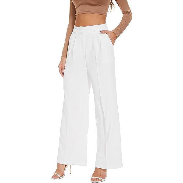 Women Linen Low Rise Wide Leg Pants Pleated Front Casual Long Trousers with Pockets X-Small Beige