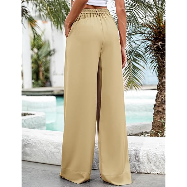 Women Casual Wide Leg Pants Button Down Straight Long Trousers Pants Elastic High Waist Dress Pants for Women Green 0