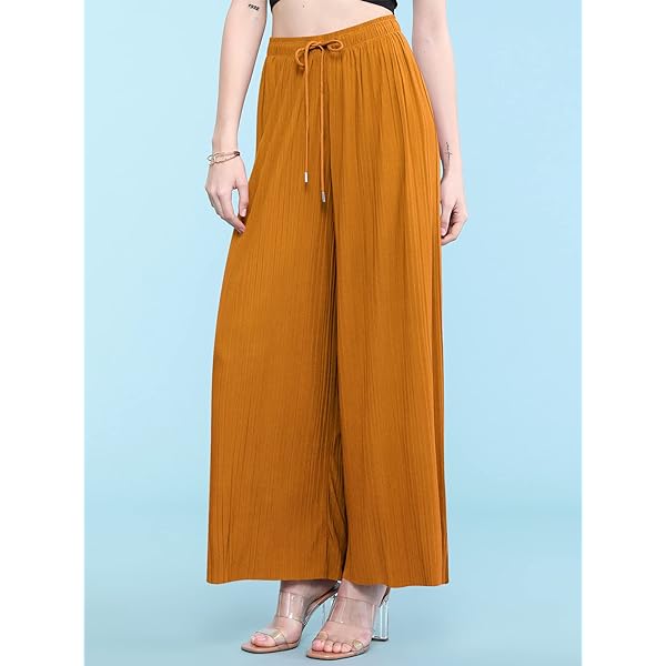 Lock and Love Womens Pleated Wide Leg Palazzo Maxi Pants with Drawstring or Elastic Band Elastic Band Small Wb1795_desert