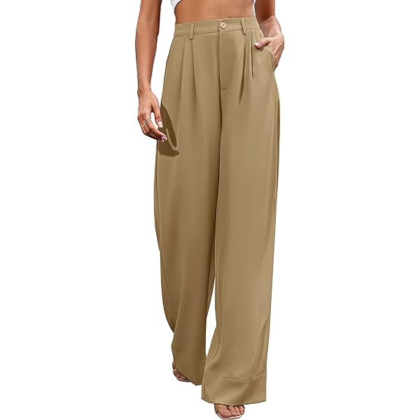 Women Casual Wide Leg Pants Button Down Straight Long Trousers Pants Elastic High Waist Dress Pants for Women Green 0
