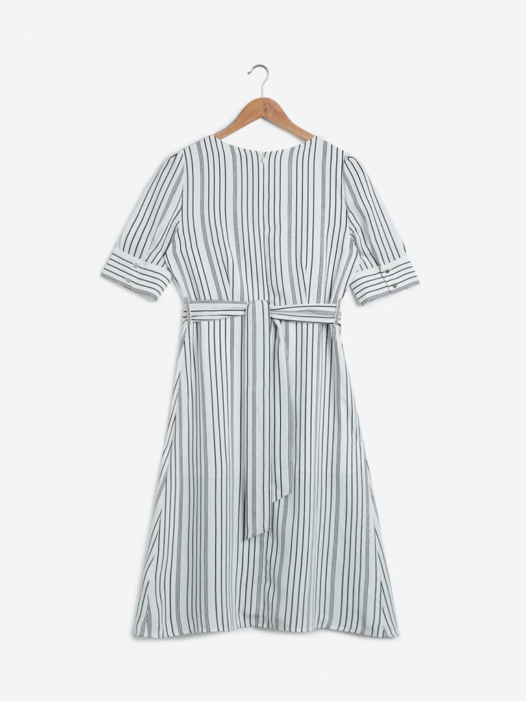 Wardrobe White Striped Dress with Belt
