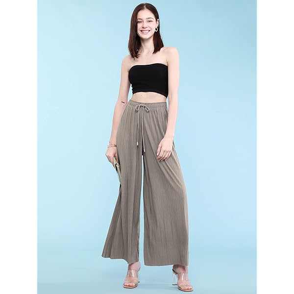 Made By Johnny Women's Pleated Wide Leg Palazzo Pants with Drawstring Large-X-Large Wb1794_navy