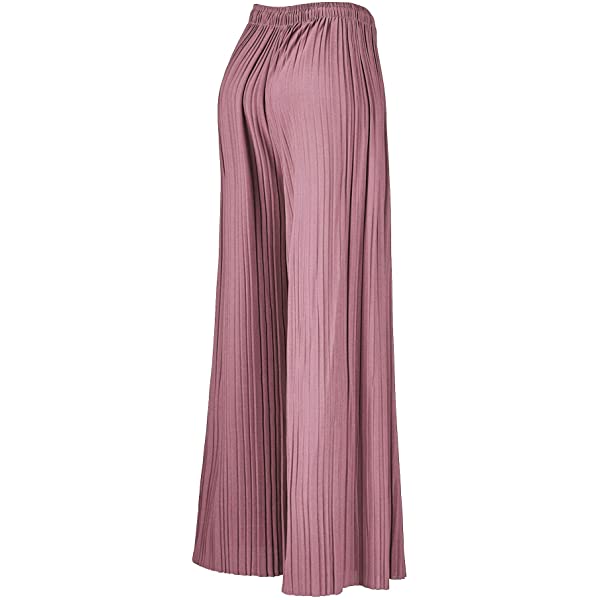 Lock and Love Womens Pleated Wide Leg Palazzo Maxi Pants with Drawstring or Elastic Band Elastic Band Small Wb1795_desert