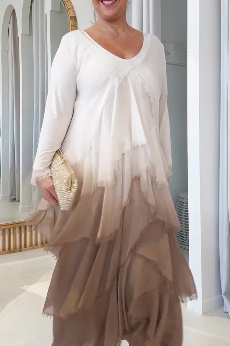 Chiffon raw edge gradient cake dress