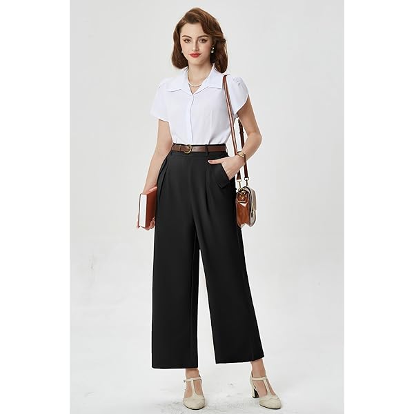 Belle Poque High Waisted Wide Leg Pleated Dress Pants Vintage Loose Baggy Straight Business Work Palazzo Pants Trousers X-Large Olive Green