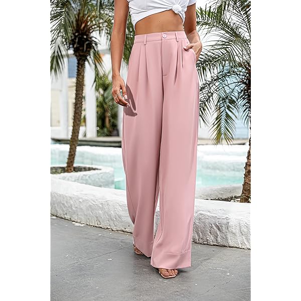 Women Casual Wide Leg Pants Button Down Straight Long Trousers Pants Elastic High Waist Dress Pants for Women Green 0