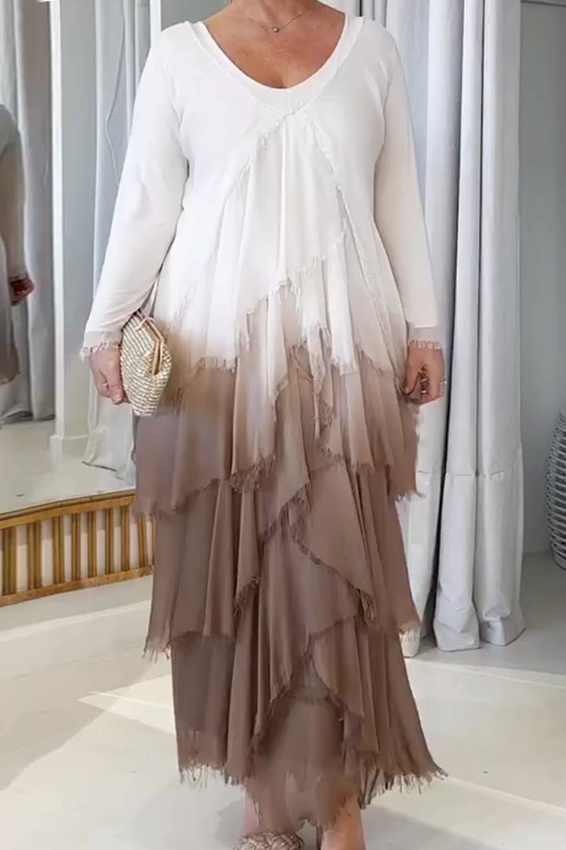 Chiffon raw edge gradient cake dress