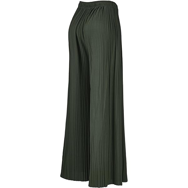 Lock and Love Womens Pleated Wide Leg Palazzo Maxi Pants with Drawstring or Elastic Band Elastic Band Small Wb1795_desert