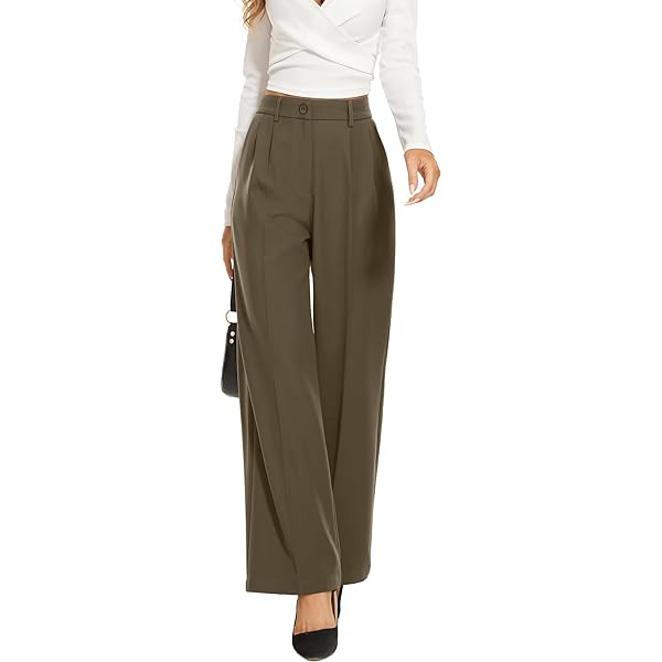 Women Linen Low Rise Wide Leg Pants Pleated Front Casual Long Trousers with Pockets X-Small Beige