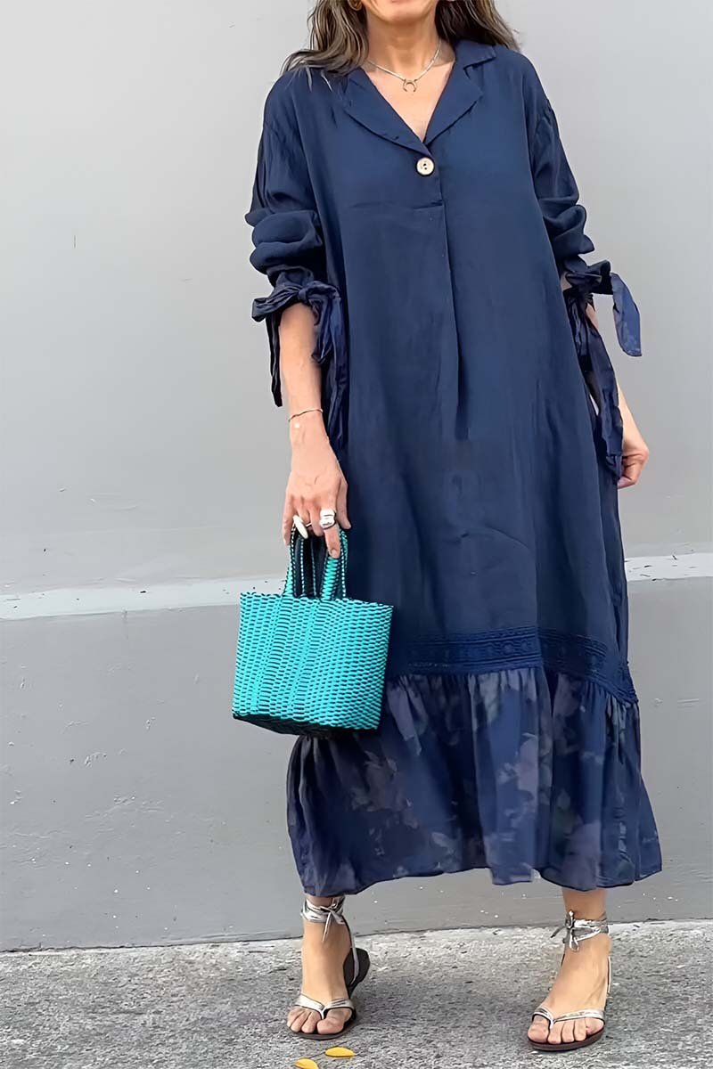 Women's cotton and linen patchwork lace print dress