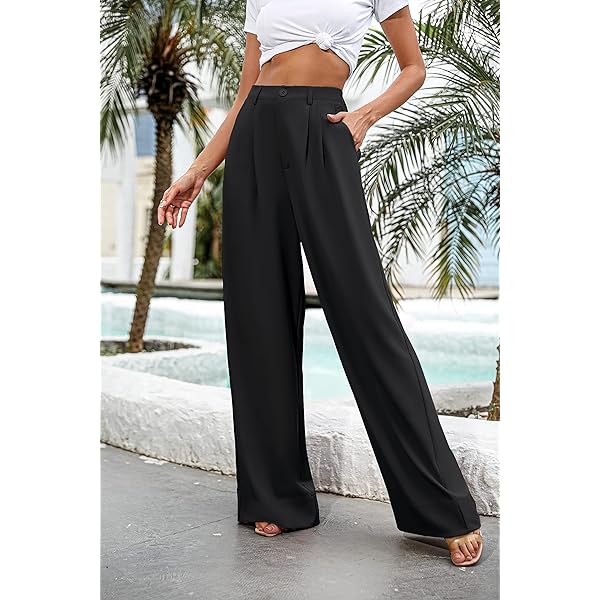 Women Casual Wide Leg Pants Button Down Straight Long Trousers Pants Elastic High Waist Dress Pants for Women Green 0