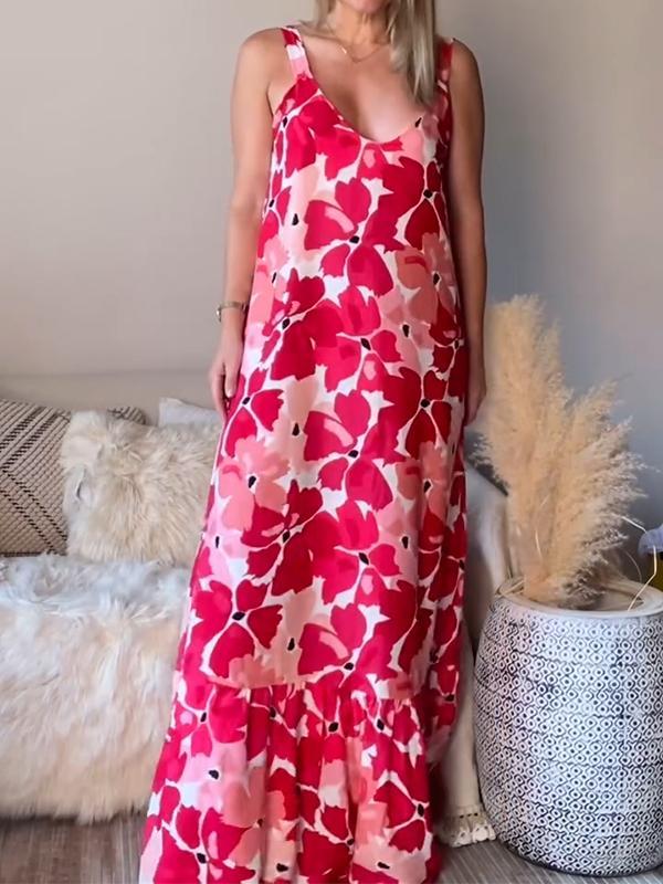 Casual V-neck Printed Sleeveless Dress