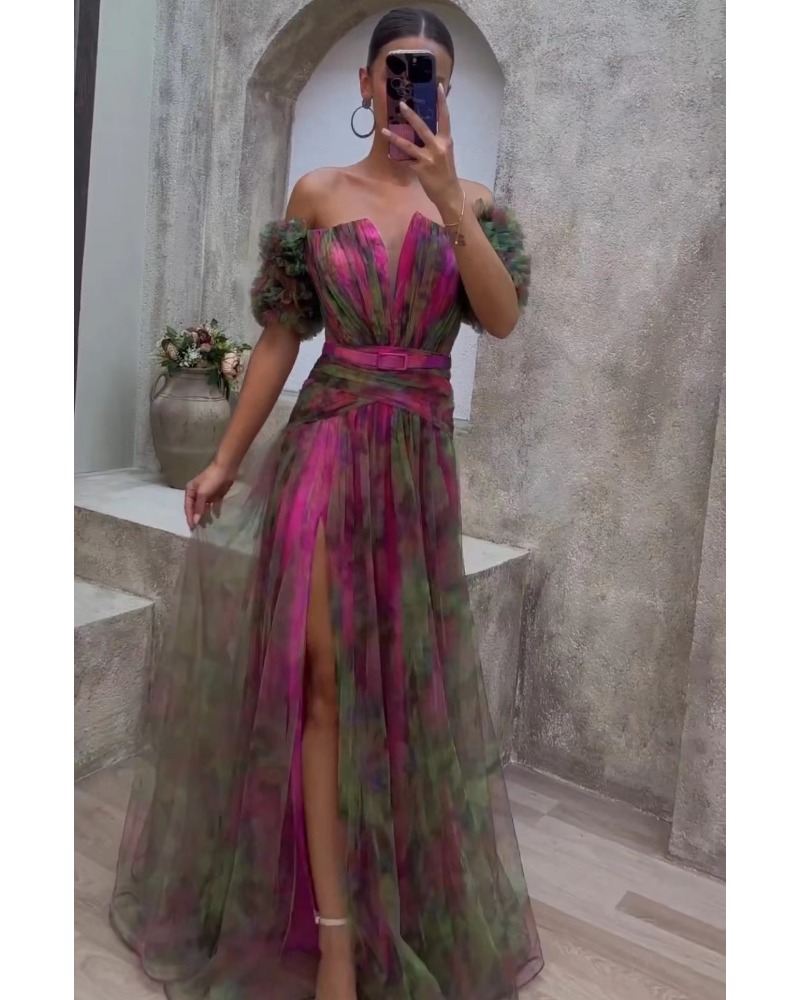 Sexy print strapless split dress Sexy print strapless split dress