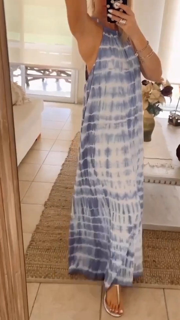 Tie-dye Crew Neck Sleeveless Casual Dress