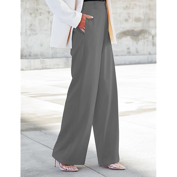 Women Casual Wide Leg Pants Button Down Straight Long Trousers Pants Elastic High Waist Dress Pants for Women Green 0