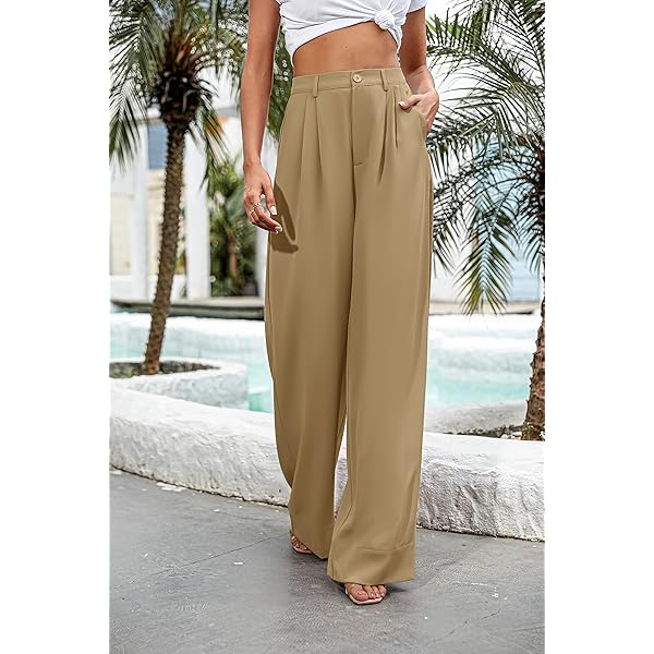 Women Casual Wide Leg Pants Button Down Straight Long Trousers Pants Elastic High Waist Dress Pants for Women Green 0